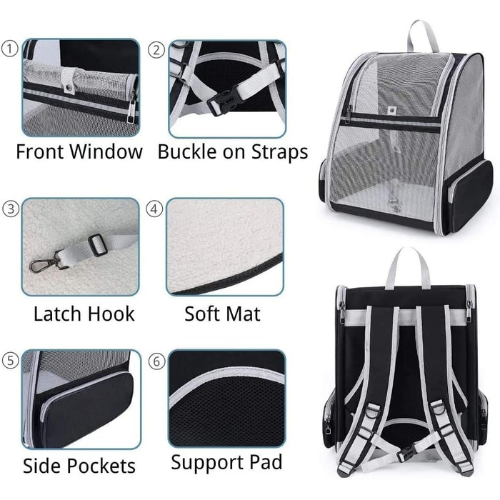 Рюкзак для тварин: переноска для котів та собак до 10 кг, дихаюча, легка, для подорожей