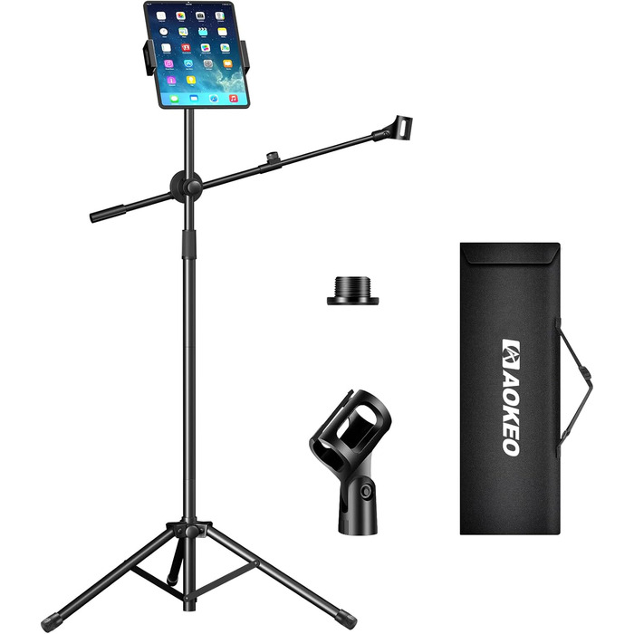 Підставка для мікрофона Aokeo з регульованою стійкою, чохол, тримач для планшету, для співу та запису голосу