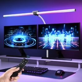LED лампа для столу Doppelkopf з RGB, регулюванням яскравості 24W, з пультом дистанційного керування, кріпленням, денним світлом, безступеневим регулюванням & кольором, для офісу та дому (чорна) (білий)