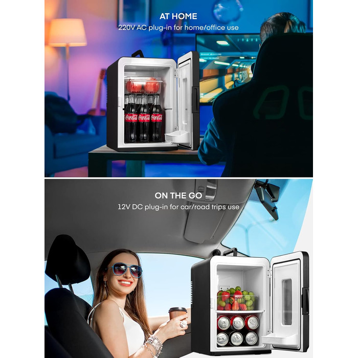 Northclan Mini Fridge 15L - Portable Cooler & Warmer for Home & Car - 220V AC/12V DC - Black