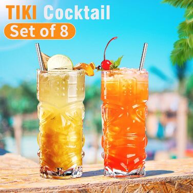 Скляні стакани Tiki, прозорі, набір 170-400 мл, для коктейлів, тропічний стиль