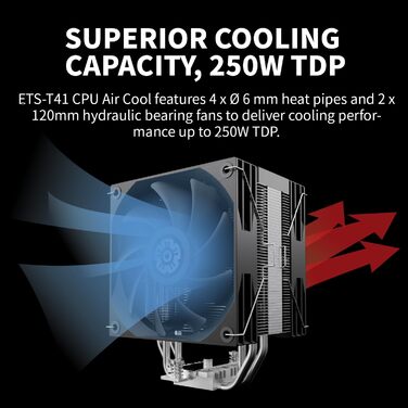 Кулер для CPU ENERMAX ETS-T41 з 2 вентиляторами 120mm PWM, гідравлічний підшипник, 4 теплові трубки, TDP 200W+, сумісний з AMD AM5/AM4 та Intel LGA1851/1700/115x