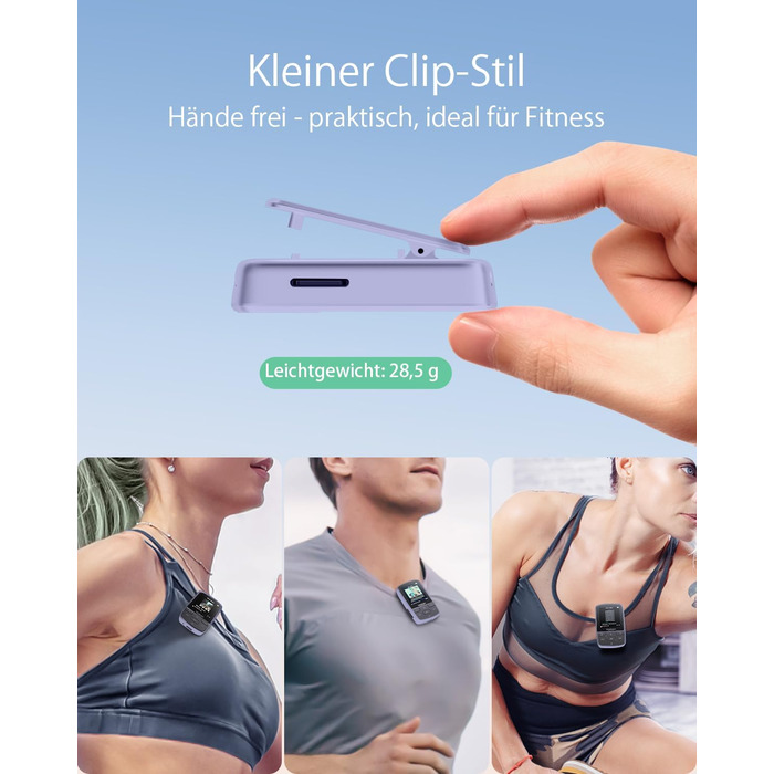 MP3-плеєр YOTON з Bluetooth 5.2, Hi-Fi звук, FM-радіо, диктофон, регулятор гучності, навушники, підтримка SD до 128 ГБ, фіолетовий