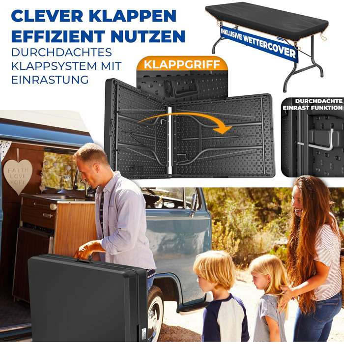 Складний стіл KESSER Buffettisch 183x76 см для кемпінгу, саду, тераси, балкону. Анодований алюміній, 6 осіб, з чохлом та ручкою для транспортування, антрацит
