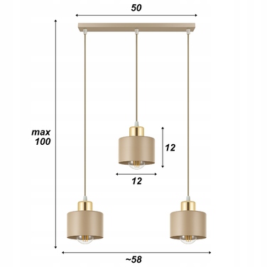 Підвісна люстра LEDLUX бежевий + золото, 3 точки освітлення, цоколь E27