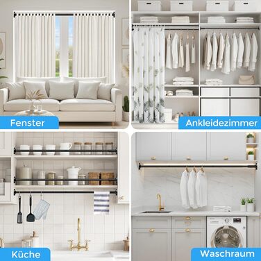 Штанга для штор без свердління AIZESI 100-230 см, Ø 25 мм, телескопічна - для вікон, душу, балкону (чорний)