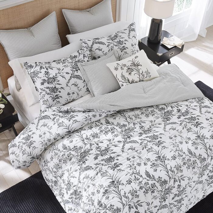 Комплект постільної білизни Laura Ashley Kingsize: двостороння бавовняна постіль з наволочками (Queen, Amberley Black/White)