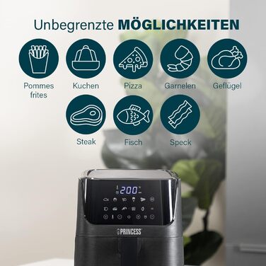 Princess Hot Air Fryer with 3.5 L – 70 Percent Less Energy Consumption – 11 Programs – Airfryer – 182031 3.5L Hot Air Fryer with Recipe Booklet Black