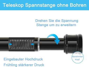 Штанга для штор без свердління, телескопічна, 83-160 см (діаметр 25 мм), для ванної, вікна, шафи (біла), 52-70 см (1 шт.)