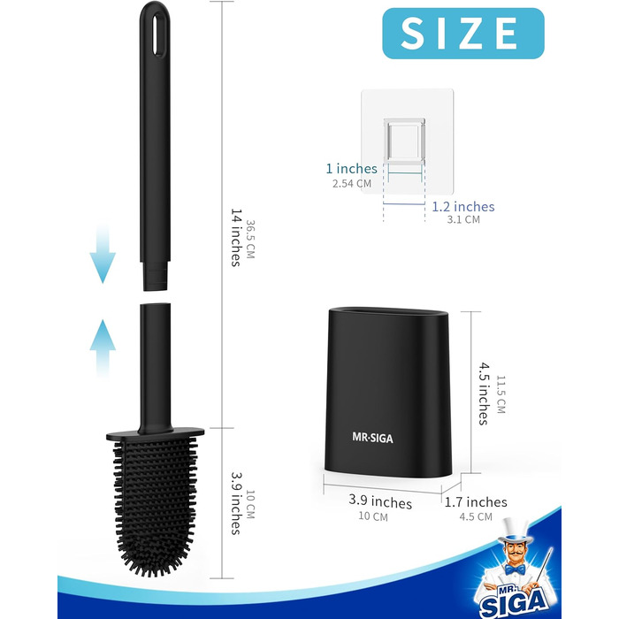 Набір для чищення унітазу Mr.SlGA з тримачем, настінний, компактний, білий, 2 шт. (чорний)