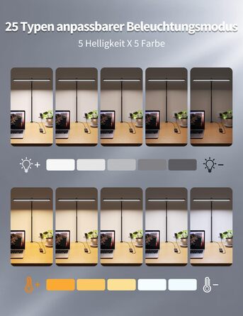 LED лампа для столу Kary з регулюванням яскравості, 40см, 12W, для офісу, роботи, читання, захисту очей, дітей, 5 рівнів регулювання, 5 кольорів, таймер 60 хв, білий + металева клямка