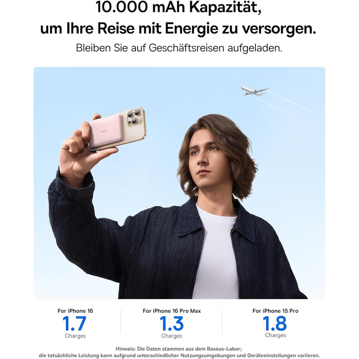 Power Bank Baseus Picogo AM41: 10000mAh, Qi2 Magsafe, 27W PD, бездротова зарядка, рожевий