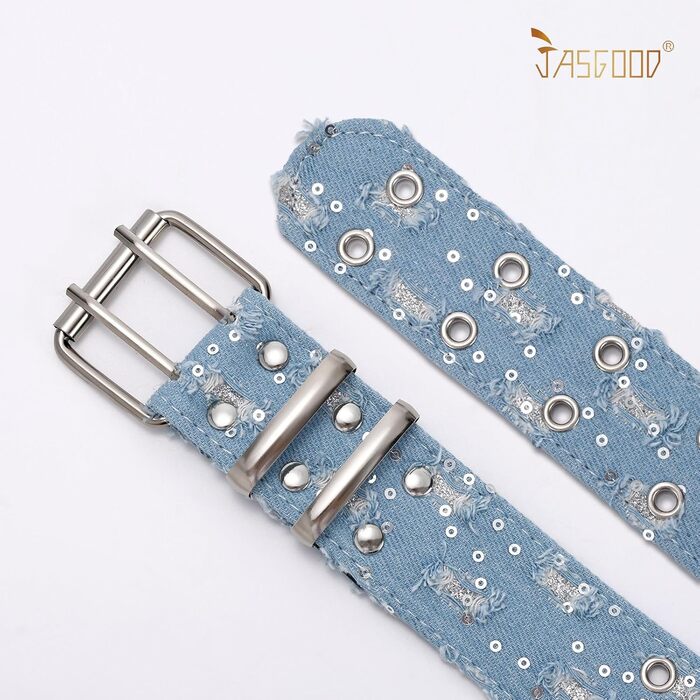 Ремень JasGood Punk унісекс, джинсовий, 105-120 см, з подвійними петлями для готичних, рок, хіп-хоп образів та косплею