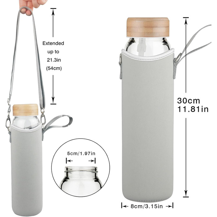 1 Liter Drinking Bottle Glass with Straw & Time Marker, 1L Motivational Glass Water Bottle with Protective Sleeve, Borosilicate Glass Bottle for Carbonated Drinks, Leak-Proof (Gradient Black)