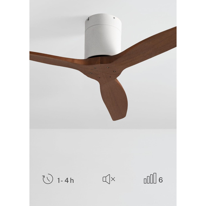 Вентилятор стельовий WINDCALM ABS з підсвічуванням та пультом, 40W, Ø112cm, 6 швидкостей, 3 LED-температури, таймер, літньо-зимовий режим, білий/темний ефект дерева