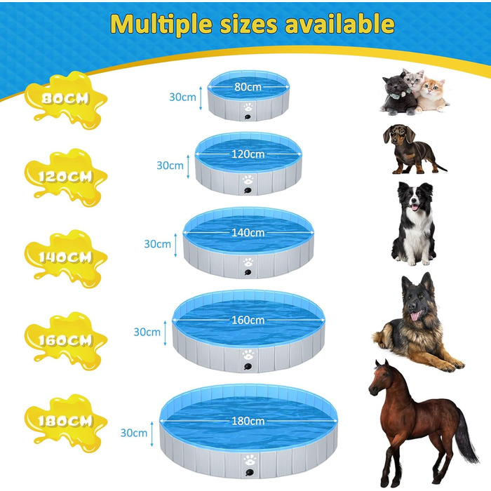 Dog Pool Swimming Pool Ø 140cm for Dogs, Children's Wading Pool or Other Animals, Reinforced Strength 5mm, Portable and Foldable - grey
