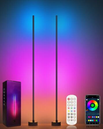 LED-підлогова лампа Miortior для вітальні, спальні, ігрової кімнати, RGB, диммування, керування з пульта та додатком, музичний синхронізатор, 16 мільйонів кольорів, 68 режимів, чорний велюр