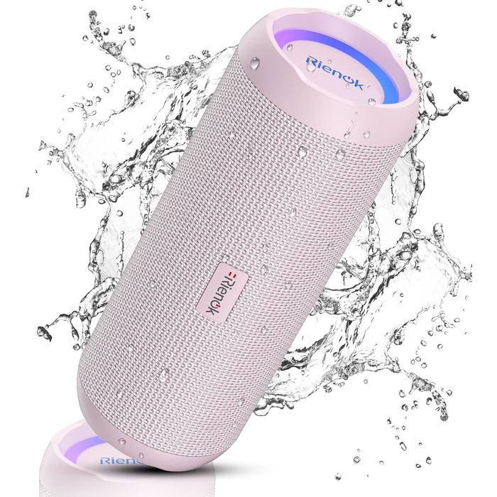 Bluetooth портативна колонка RIENOK з підсвіткою, IPX7, рожева, 3600 mAh