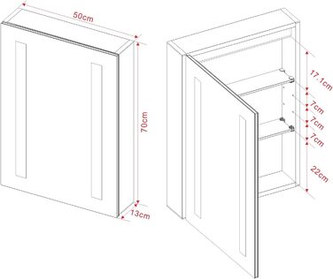 Дзеркальна шафа для ванної кімнати AQUABATOS з розеткою та підсвічуванням LED, 50x70 см, шафа для ванної кімнати, дзеркало з інфрачервовим датчиком, регульоване освітлення, антизапар, холодний білий колір світла, алюмінієва шафа, двостороннє дзеркало