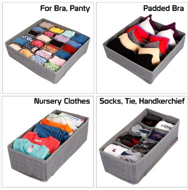 Styleys Set of 4 Foldable Storage Boxes, Drawer Dividers, Odorless Interior Lining, Storage Boxes, Closet Organizer, Under-Bed Organizer for Clothes, Shoes, Underwear, Bras