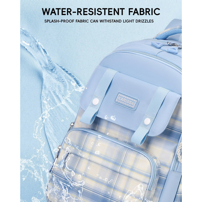 Шкільний рюкзак Tanou для дівчаток-підлітків, великий набір з сумкою через плече, в клітинку, 26L, блакитний