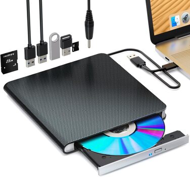 Зовнішній Blu-ray привід USB 3.0 та Type-C, портативний BD/DVD плеєр та рекордер для Windows та MacOS, чорний