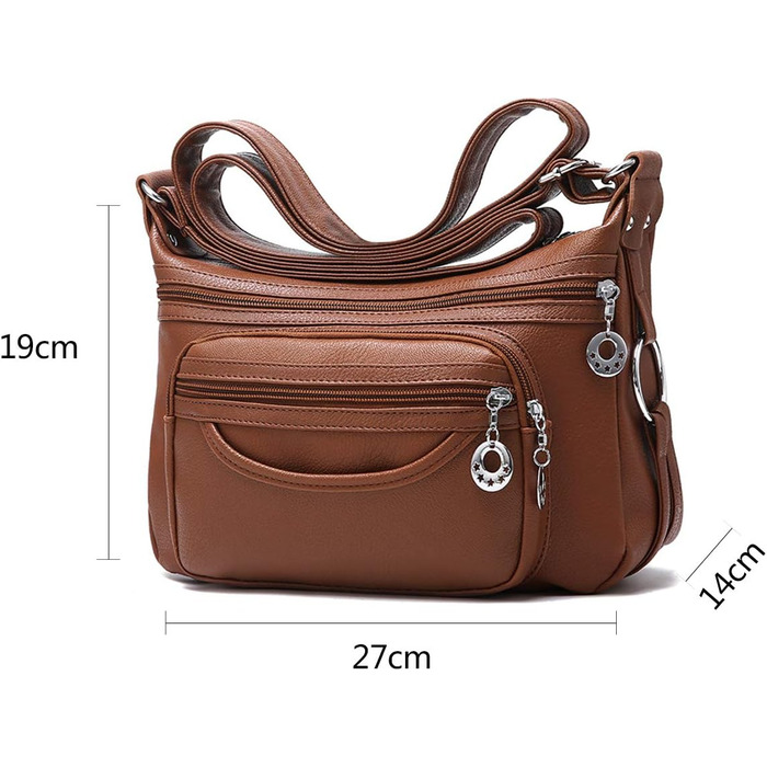 Сумка жіноча через плече NOTAG з PU шкіри, коричнева. Багато кишень, легка та зручна