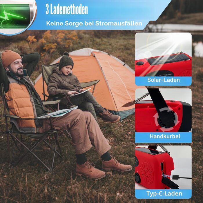 Сонячна радіостанція з ручним заводом 2000mAh, AM/FM/NOAA, USB-зарядка, заряд для телефону, SOS-сигнал, LED-ліхтарик для кемпінгу та походів (Червоний)
