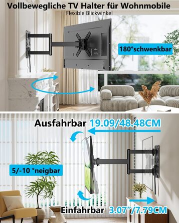 Настінне кріплення для ТБ в кемпер/RV 13-43 дюйми, поворотне на 180°, VESA 200x200 мм, до 25 кг