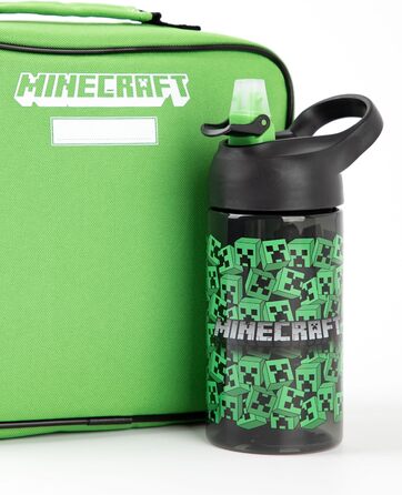 Набір ланч Minecraft Creeper: ланчбокс, пляшка та контейнер для перекусу. Ідеальний подарунок для хлопчиків-геймерів. Темно-зелений.