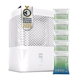 Зволожувач повітря BonAura® без струму до 23 м² | 360° вентиляція | Для дому та квартири | З виливом та 5 гранул по 680г | Захист від плісняви та неприємних запахів