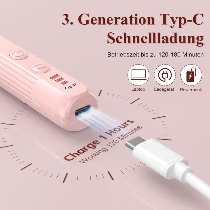 Набір електричного нейл-дриля AOMEES, портативний бездротовий апарат для манікюру з 56 шліфувальними насадками (рожевий)