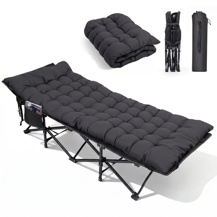Ліжко туристичне розкладне Sekey XXL 190x71x35 см, з матрацом, сталевий каркас, Oxford тканина - для кемпінгу, риболовлі