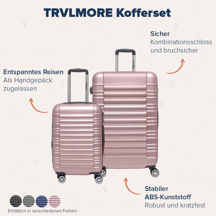 Набір валіз TRVLMORE 3 в 1: велика, середня, маленька, сірий колір, з жорсткою обшивкою, 55x40x20 см (Handgepäck)