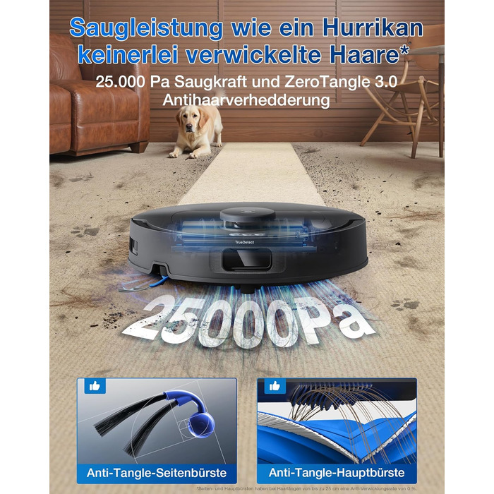 Робот-пилосос ECOVACS DEEBOT T30S PRO з функцією миття, 11000 Па, технологія ZeroTangle, миття гарячою водою 70°C, TruEdge™ для миття країв, акумулятор 6400 мАг, уникнення перешкод за допомогою AI (T30C OMNI Gen2 S)