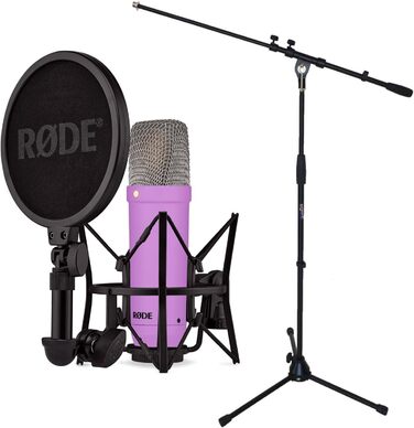 Rode NT1 Signature Black – студійний мікрофон-конденсатор + стійка для мікрофона keepdrum (фіолетовий)