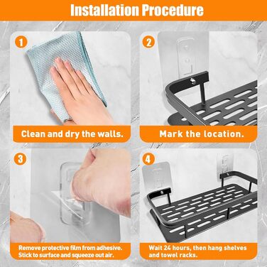 Поличка для душу без свердління, алюміній, 2 шт. Водостійка поличка для ванної кімнати, органайзер для шампуню, аксесуарів, 30,5×13×5,5 см (A Срібло)