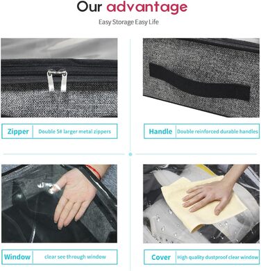 Організатор для взуття Homyfort 2 шт. з прозорим кришкою - коробка для взуття з 14+4 відділеннями, сіра, льон, XDUBS14S4 (Чорний, XXL)