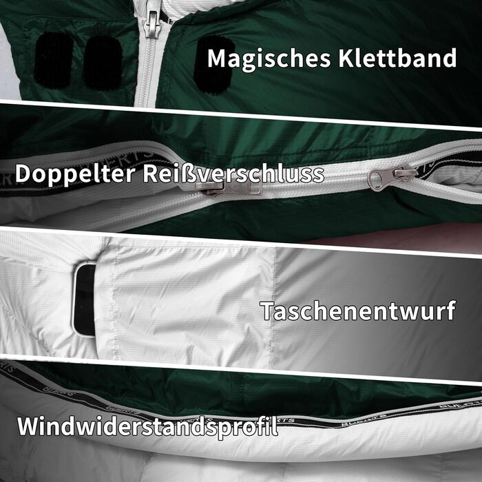 Пуховий спальний мішок для дорослих, преміум-якість 680FP, зимовий для кемпінгу та подорожей, з компресійним мішком. -10°C, сірий (-4°C, зелений)