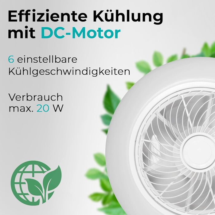 Стельовий вентилятор Noaton Triton 12050B з LED підсвіткою, димування, 3 режими світла, пульт, таймер, 50 см, білий