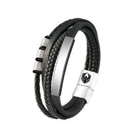 Чоловічий шкіряний браслет Lederarmband з магнітною застібкою з нержавіючої сталі, плетінка, 22 см + Подарункова коробка