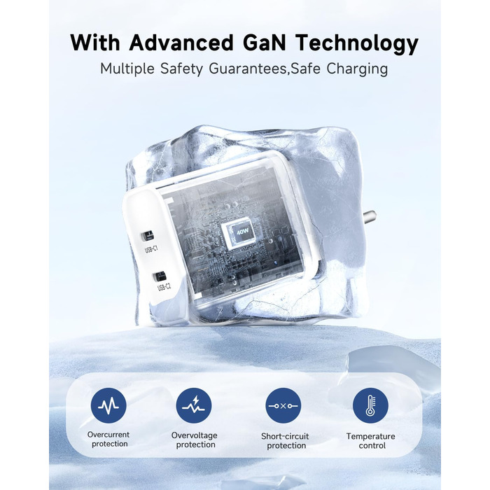 Зарядний пристрій USB-C 40W 2Port для iPhone 17 Pro Max/Pro/15 Plus, iPad Pro/Air, кабель 2м Orange