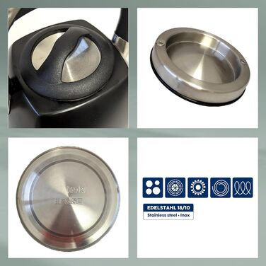 Ке́ла чайник індукційний 2.4л, з свистком, нержавіюча сталь, для всіх типів плит, з безпечним відкриванням кришки кнопкою, VITUS, чорний матовий