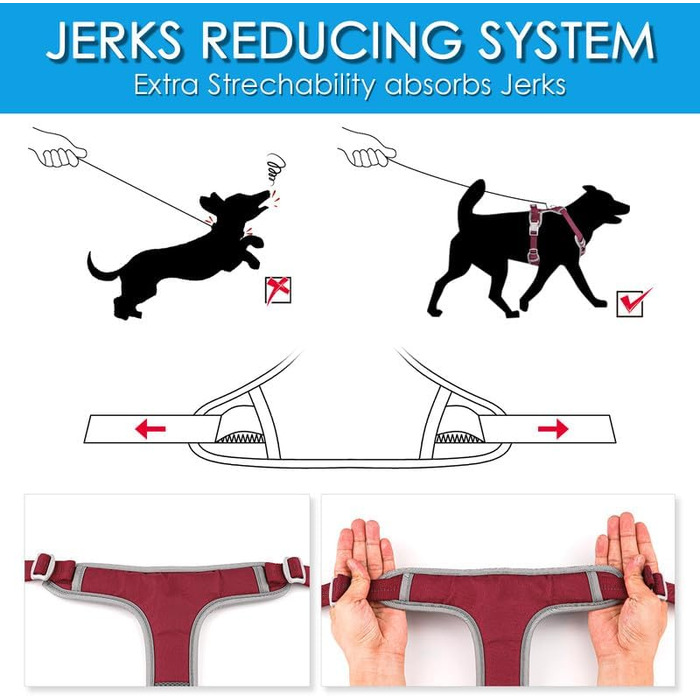 ThinkPet Шлейка для собак від тяги з ручкою - регульована, без тиску, світловідбиваюча, дихаюча, з м'якою підкладкою (S, Червона) Червона S (1 шт.)