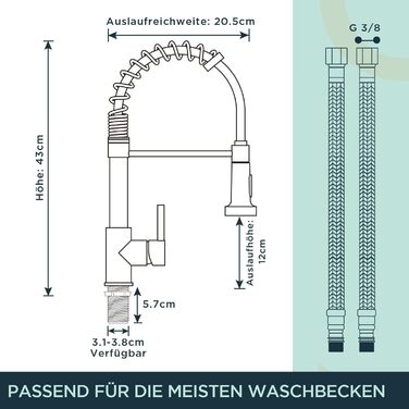 Змішувач кухонний FORIOUS висувний з душем, однорегуляторний, 360° обертання, нержавіюча сталь
