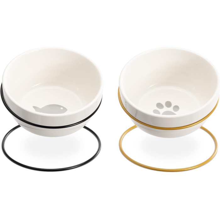 Набір мисок для котів та собак Navaris з металевим підставкою (2 шт.) - керамічні, похилі, для годування, сріблясті/чорні