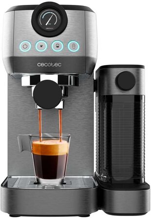 Cecotec Espressomaschine Espresso and Cappuccino Cafelizzia 790 Steel Pro. 1350W, Pressure Gauge, Thermoblock System, 20 Bar Pressure, Automatic Mode for 1-2 coffees, Swivel Steam Wand, 1.2L, Stainless Steel (with Pressure Gauge | Milk Container)