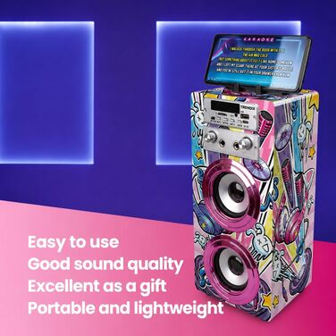 Караоке машина Trendix для дітей Party Edition Рожева з 2 мікрофонами, USB, Bluetooth, FM-радіо та SD-картою | Дитяча музична колонка з мікрофоном | Подарунок