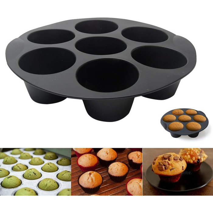 Silicone Muffin and Cake Mold, 7 Cups, Non-Stick Coated, for 3.5-5.8L Air Fryer Accessories, Chocolate, Universal Cake Pan
