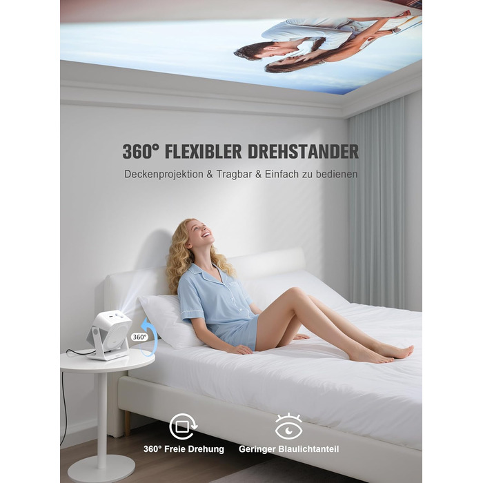 Портативний проєктор Mini Beamer: 1080P Full HD, 600ANSI, WiFi6, Bluetooth, 4K, Zoom 50%, 360° обертання, для домашнього кінотеатру, сумісний з телефоном